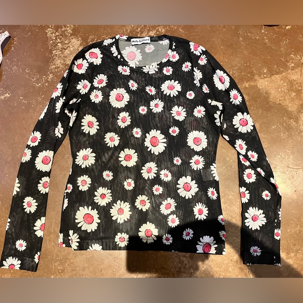 Molly Goddard floral polyester long sleeve large UK 14 daisies fun Y2K rave 90s